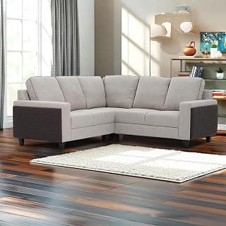 Royaloak Naples Italian Fabric Corner Sofa 4 Seater | Fabric Upholstery | Pocket Springs for Extra Comfort on Seats | Piping Design Element | Leatherette Quilting Design on Sides | Square Armrest