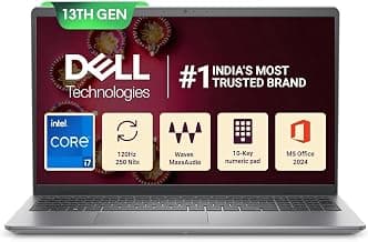 Dell 15 (Previously Inspiron), Intel Core i7 13th Gen -1355U, 16GB, 512GB SSD, FHD, 15.6"/39.62cm, Win 11, MSO'24, Silver, 1.62kg, [Dell 15], Backlit Keyboard, 12 Month McAfee, Thin & Light Laptop