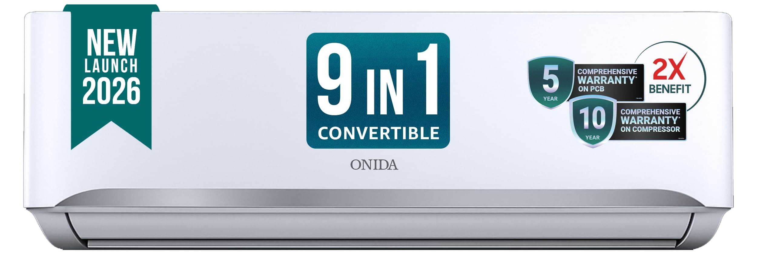 ONIDA 2 Ton 3 Star, New Star Rated, Inverter Split AC (Copper, Convertible 9-in-1, Fast Cooling at 55 °C, Deep Frost Clean, Turbo Flush Technology, IR243FLCV,White)