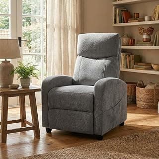 Royaloak Nelson Fabric Recliner 1S with High Backrest, Pocket Springs & Heavy Duty Metal Support, Sleek Armrests, and Sturdy Footrest, Comfortable Lounge Chair for Living Room