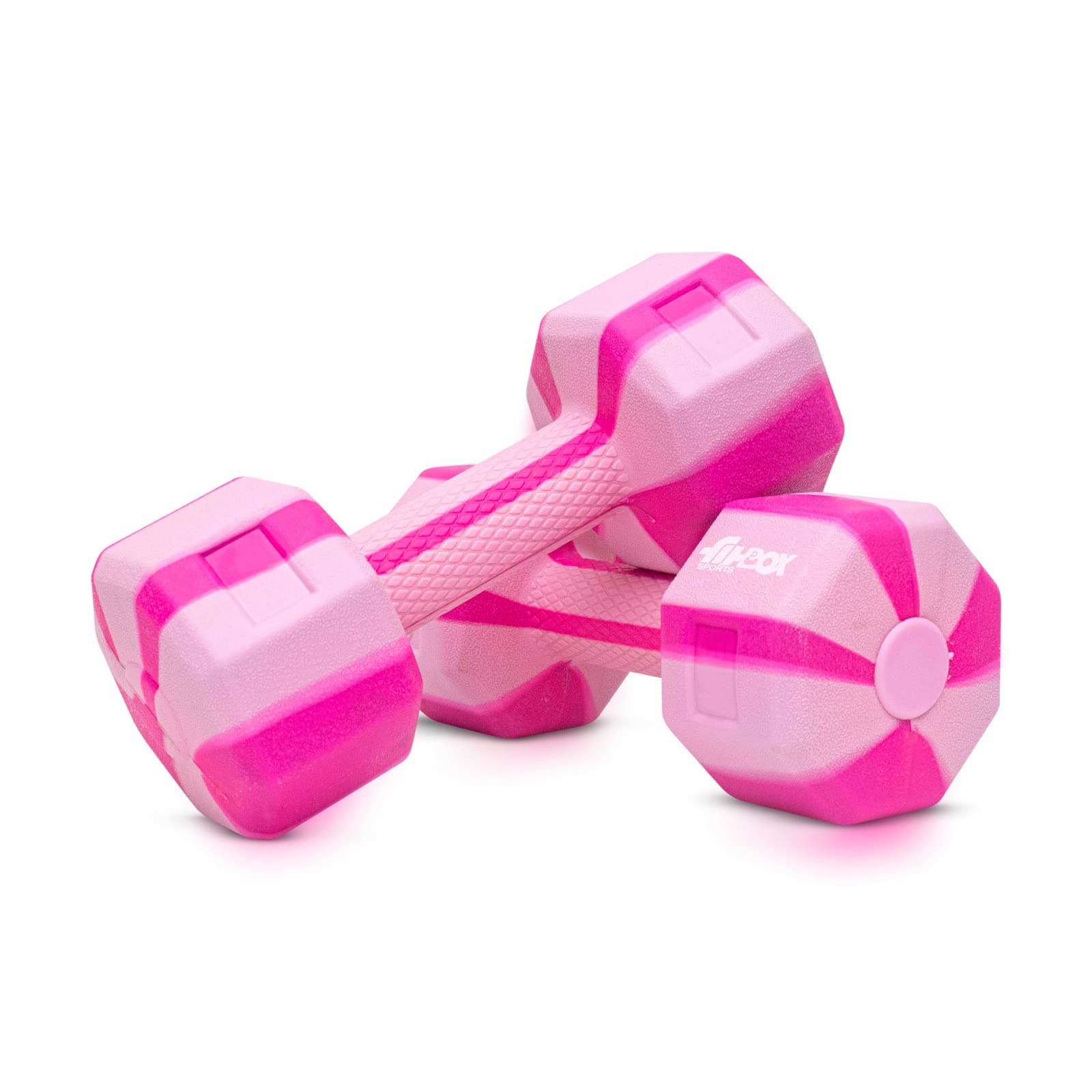 FitBox Sports Exclusive Blend Dumbbells 6kg Anti Slip Anti Rolling Dumbbells Set (3kg x 2) Snow/Pink, Polypropylene (PP);Polyethylene (PE)