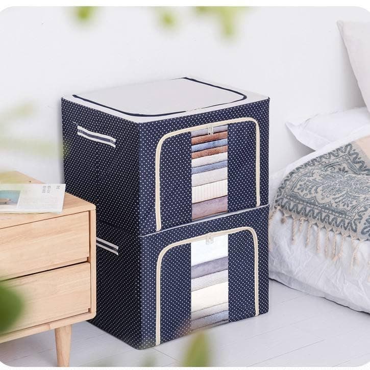 DAREV 2 PCS Closet Organizers and Storage Bins Foldable Metal Frame Storage Box with Zippers & Clear Window for Organizing Clothing. (24L,BLUE,2)