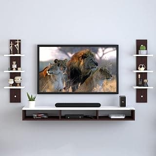 Engineered Wood Wall Mounted TV Unit, TV Cabinet for Wall, TV Stand for Wall, TV Stand Unit Wall Shelf for Living Room, Set Top Box Stand (Wenge & White) (Ideal for 32-40 Inch)