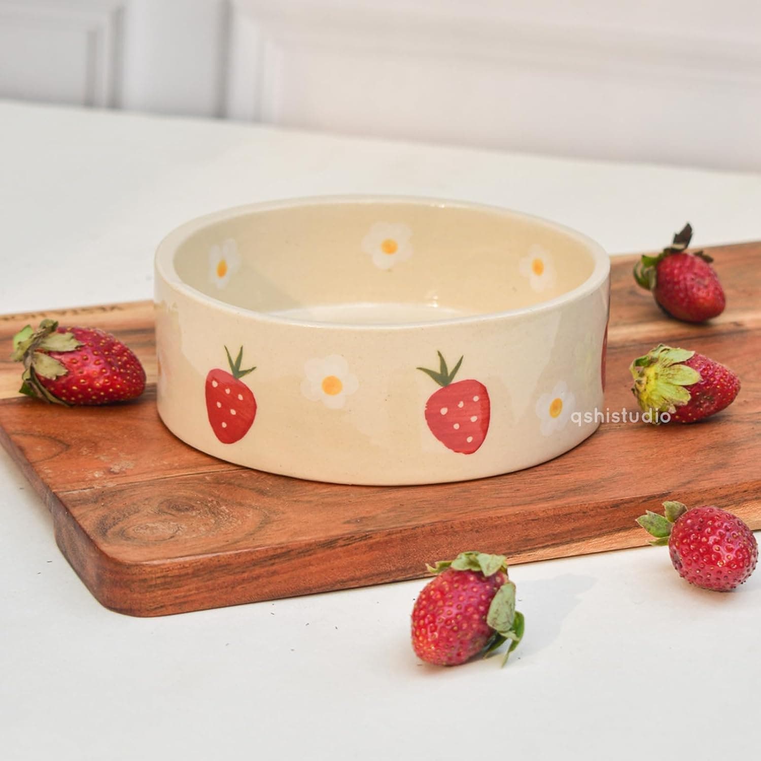 Earthystone Studio Strawberry Breakfast Bowl – 300 ML Ceramic Bowl for Soup, Salad, Smoothies | Dishwasher & Microwave Safe | Cute Aesthetic Pinterest Bowl (Set of 1)