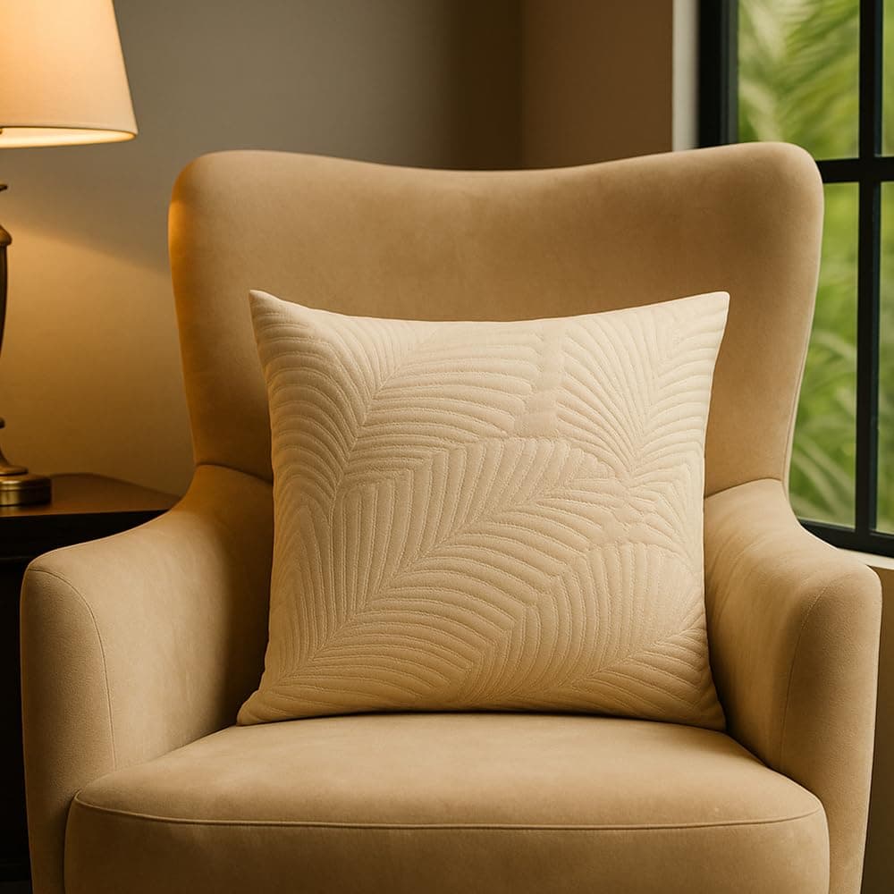 Wakefit Designer Cushion Cover | 16x16 inch | Thread Work on Velvet Fabric | Floral Drift | Machine Washable | Pack of 1 | Beige