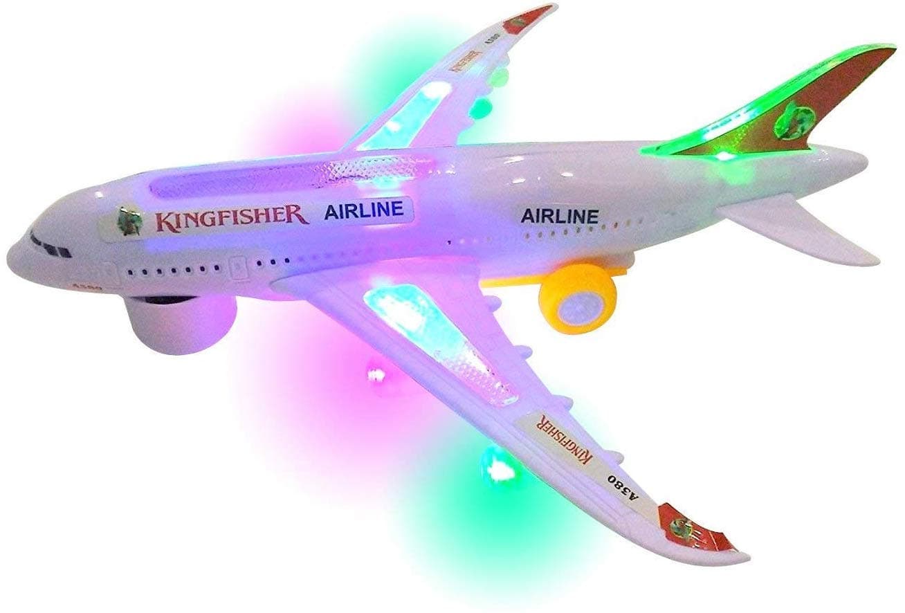 SUPER TOY Battery Operated Aeroplane Toy for Kids with Light and Sound Airplane Bump & Go Toy for Toddler Boys Girls Birthday Gift