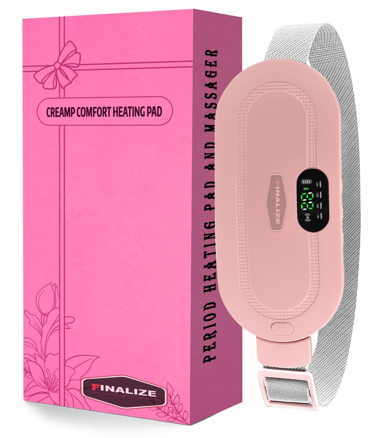 FINALIZE Period Cramp Relief Massager & Heating Pad for Period Cramps Portable Cordless Periods Cramps Relief Machine 3-Temp. & 4-Massage Mode Fast Heating Menstrual Period Pain Relief Device for Women