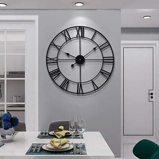 HAITANG Large Vintage Wall Clock Round Metal Silent Non-Ticking Battery Powered Roman Numerals Clocks for Living Room Bedroom Kitchen 40cm