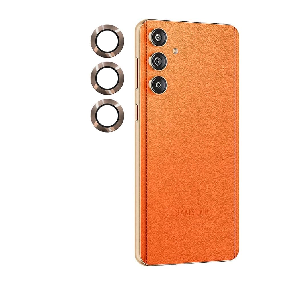 Amazon Brand - Solimo Camera Glass Lens Protector Ring for Samsung Galaxy F55 5G Case Friendly with Edge-to-Edge Protector Coverage and Easy Installation (Gold)