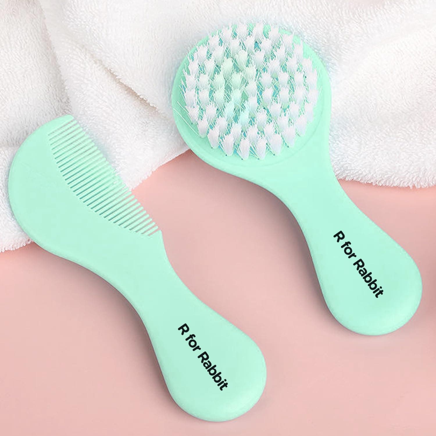 R For Rabbit Stylo Tiny Twirls Baby Hair Brush & Comb for New Born, Kids Hair Grooming Travel-Friendly Kit for Newborn, Infants Age 0+ Months(Sea Green)