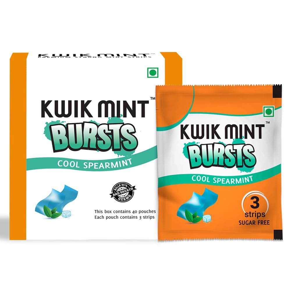 Kwik Mint Bursts Sugar Free Mouth Freshener Oral Care Strips, Spearmint Flavour for Fresh Breath | Refreshes Your Throat, Clear Nostrils, & Fights Bad Breath - 240 Strips (Spearmint (Pack of 2))