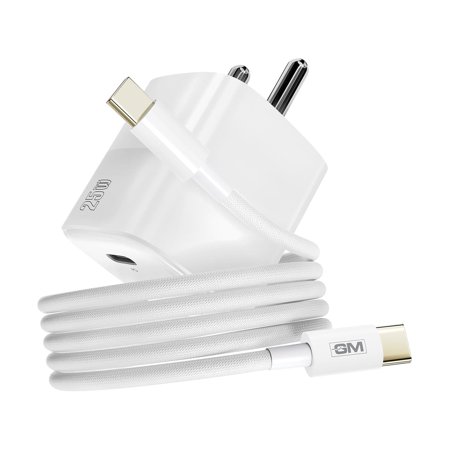 GM G+ 25W GaN Charger with 60W USB-C to C Cable | PD 3.0 QC 3.0 | Type-C Wall Charger |Compact Travel Charger with Advanced Safety Protection for iPhone, Samsung, Pixel Series | 1 Year Warranty