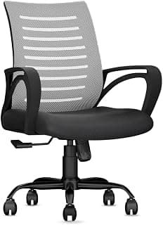 CELLBELL Desire C104 Ergonomic Mesh Office Chair for Home & Office | Mid Back Computer Chair with Adjustable Support, Smart Tilt Lock, Height Adjustment, Metal Base & 360° Swivel Wheels (Grey)