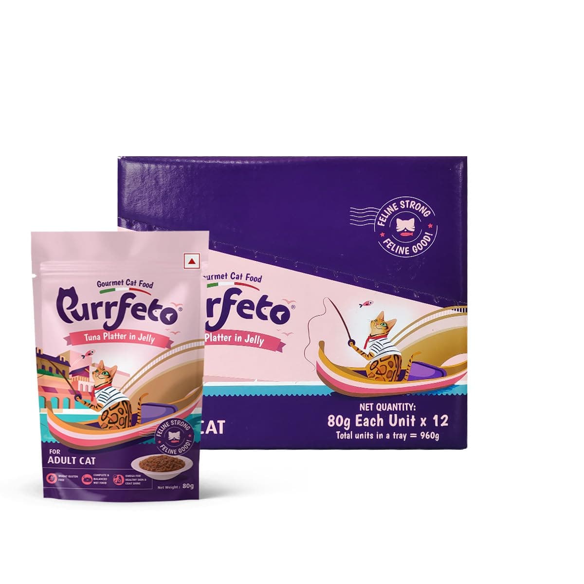 Purrfeto Adult Wet Cat Food | Tuna Platter in Jelly |80 GMS (Pack of 12)| Gluten Free | Supports Hydration |Highly Palatable