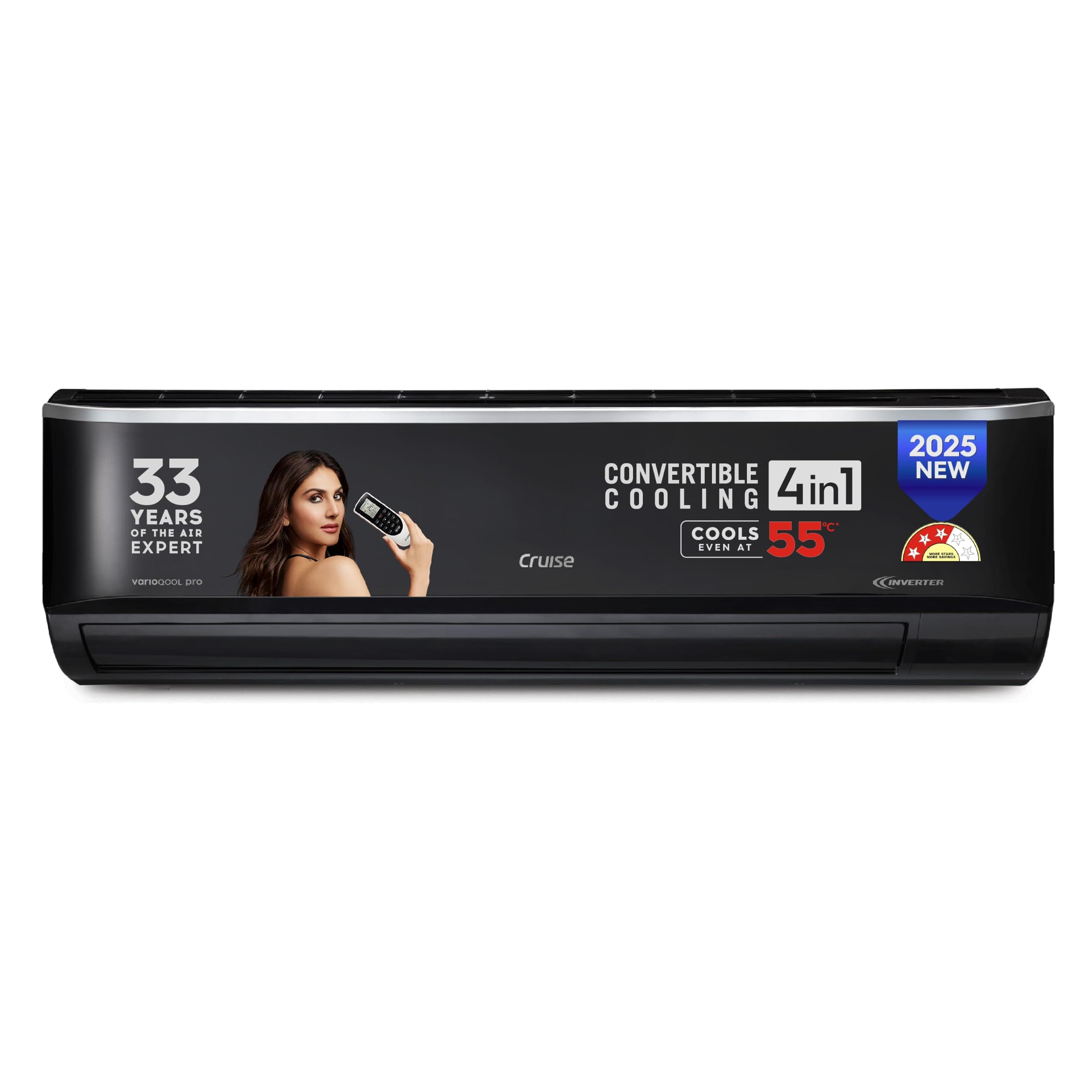 Cruise Limited Edition 1.5 Ton 3 Star Black Inverter Split AC (5200W, Copper, Heavy Duty, 4-in-1 Convertible Cooling, 4-Way Swing, PM 2.5 Filter, Anti-Rust Tech, CWCVBL-VP3F183BL, Piano Black)