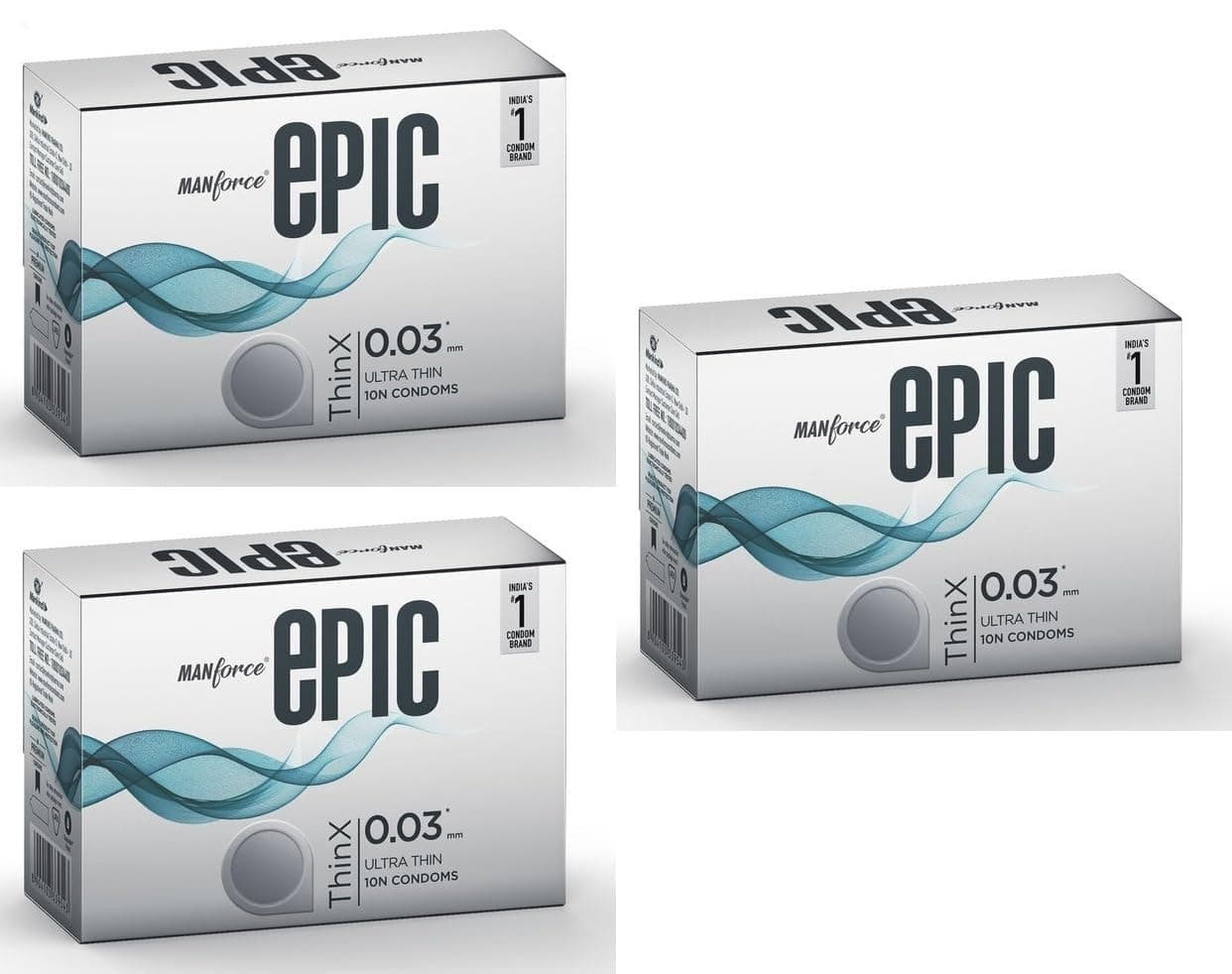 Manforce Epic ThinX Ultra Thin Condoms for Men - 10 Count| 0.03mm| Vegan| No Harsh Chemicals| With Disposable Pouch| Easy Peel Pack x Pack of 3