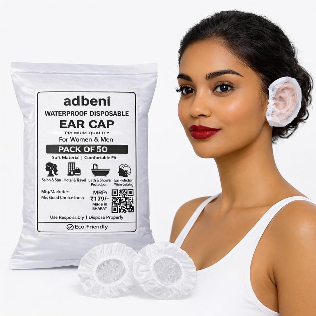 Adbeni Premium Disposable Waterproof Ear Caps for Women, Men & Kids | Soft Comfortable Fit | For Bath, Shower, Hair Dye Coloring, Salon & Spa Use | Hygienic & Light Weight | 50 Pcs