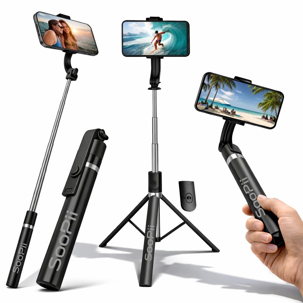 SooPii 3-in-1 Selfie Stick Tripod with Wireless Remote, 67 Inch Extendable Long Tripod Stand, 360° Rotation, Adjustable Phone Holder for Travel, Makeup, Vlogging, iPhone & All Smartphones Compatible