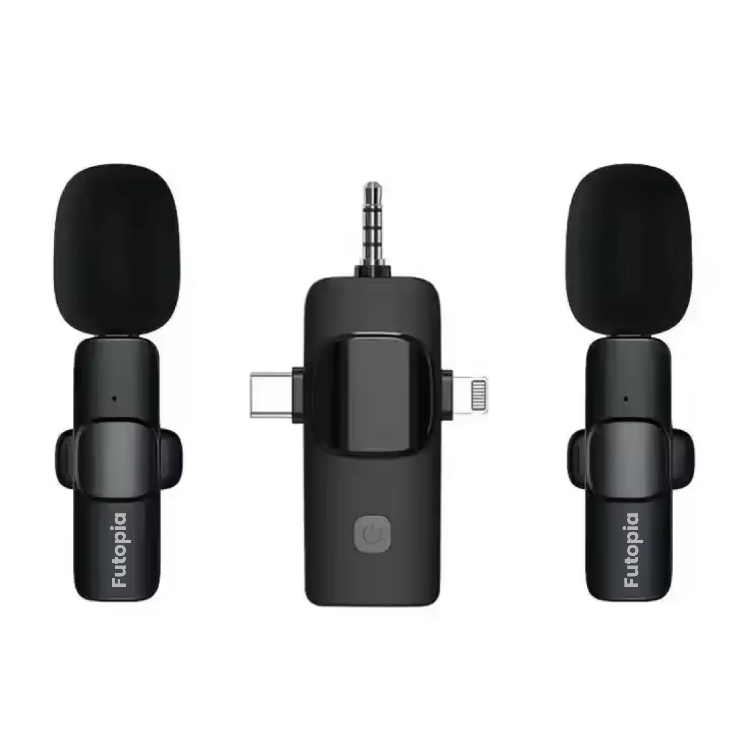 Futopia Wireless Lavalier Microphone Plug & Play with 3.5mm AUX Receiver, Type-C, 8pin Connector Clip-On Lapel Mic with Noise Reduction for YouTube, Vlogging Videos- DSLR Camera, Android & IOS Devices