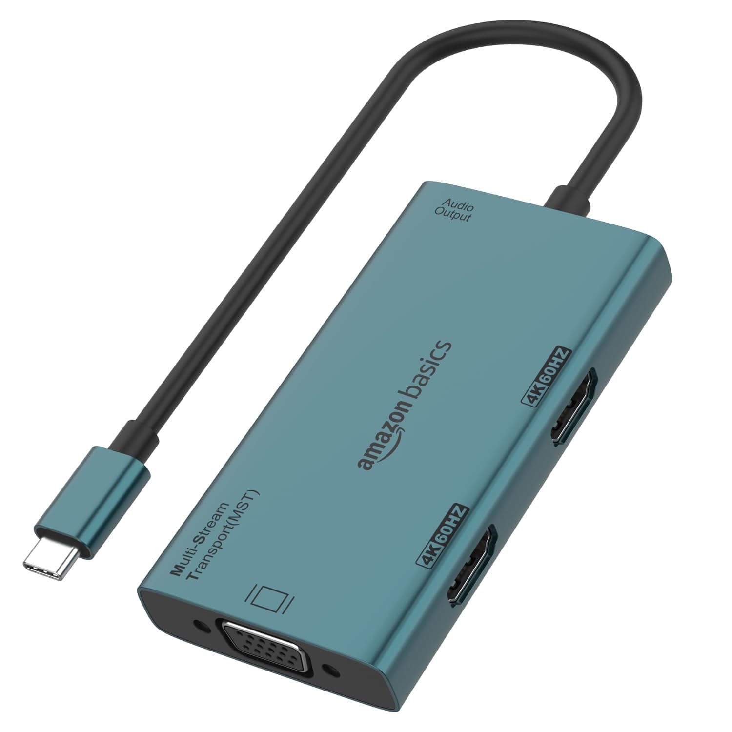 Amazon Basics Pro Series 4-in-1 Type-C Multi-Function USB HUB, ‎MAC OS, 2 X HDMI (Resolution up to 4K@60hz), 1XVGA & 1XAudio Aux 3.5mm, Ultra-Fast Data Transfer, for PC, MacBook, laptops (Turquoise)