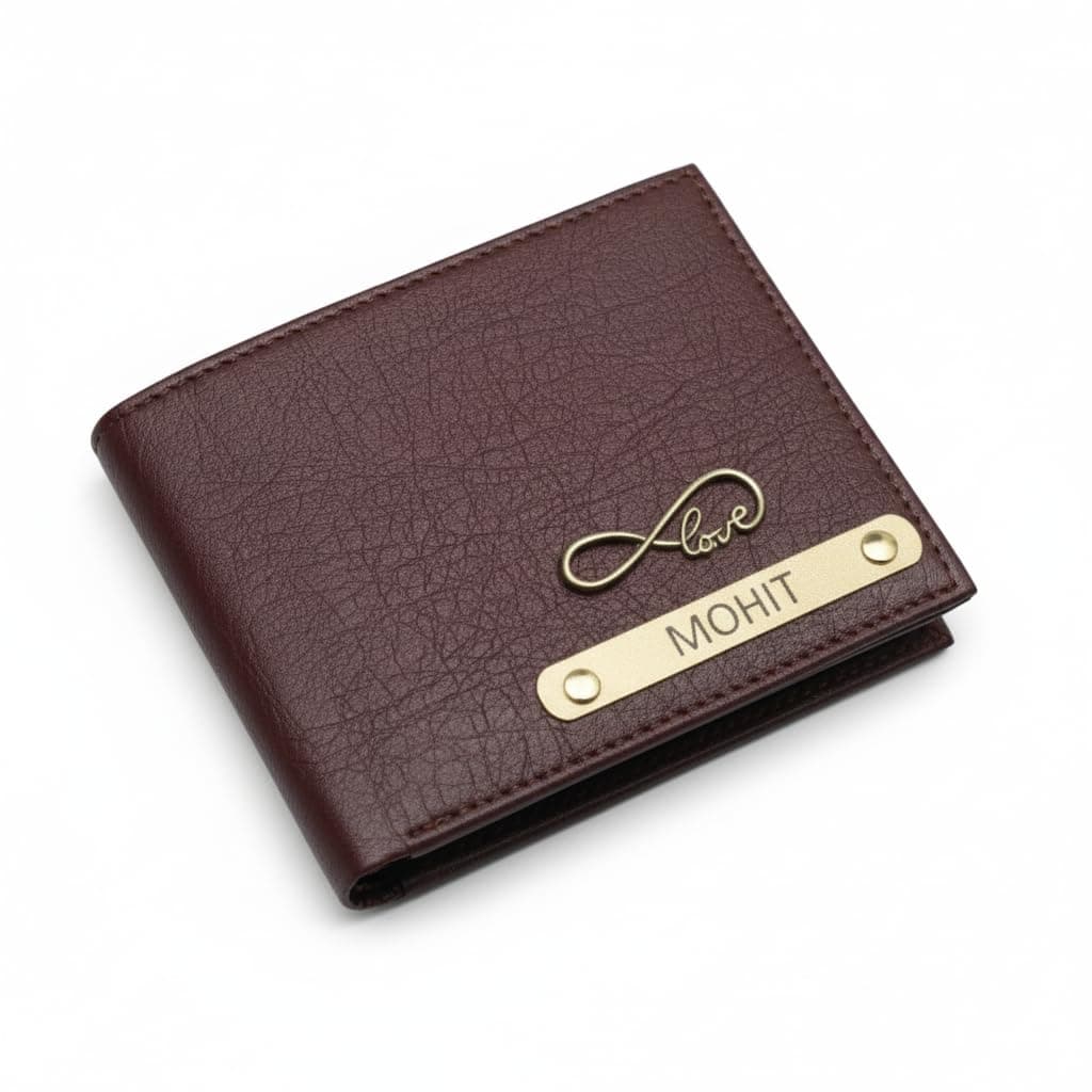 Unique Gift Items Personalized Leather Wallet for Men – Brown Customized Wallet with Name & Charm | Gift for Boys, Husband, Brother | Slim PU Purse for Everyday Use