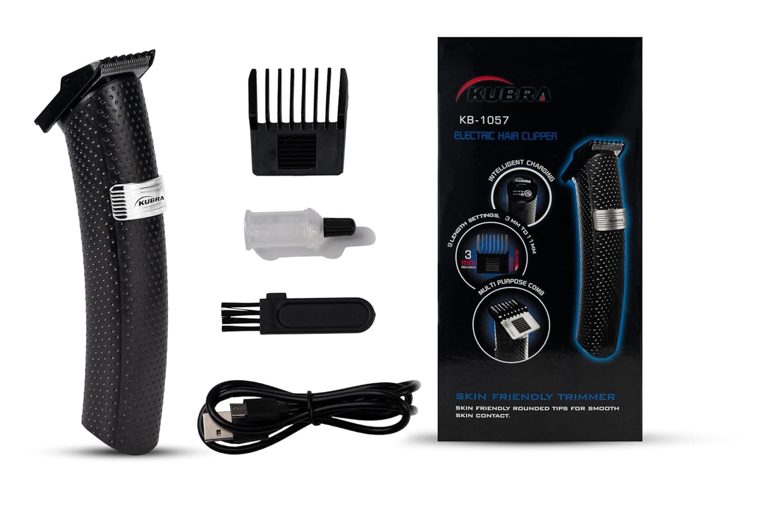 NOYMI Professional Hair Clipper For Men - Black | Beard & Body Trimmer | Usb Fast Charging | Stainless Steel self-sharpening blades Powered By KUBRA Series
