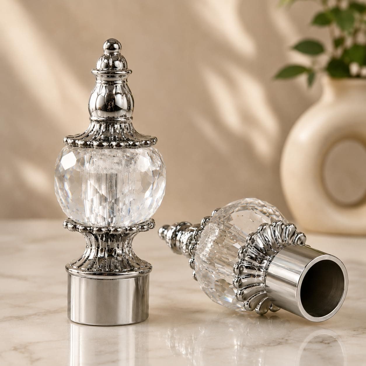 UrbanElite Premium Royale Crystal End Cap 1 Inch Curtain Rod End Cap – Elegant Decorative Rod Finial for Window Drapes Smooth, Durable & Stylish, Perfect for Home (Elite Royale Crystal (Pack of 2pcs)