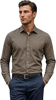 Louis Philippe Men's Slim Fit Melange Look All Day Comfort with Stretch Full Sleeve Solid Fashion Formal Shirt