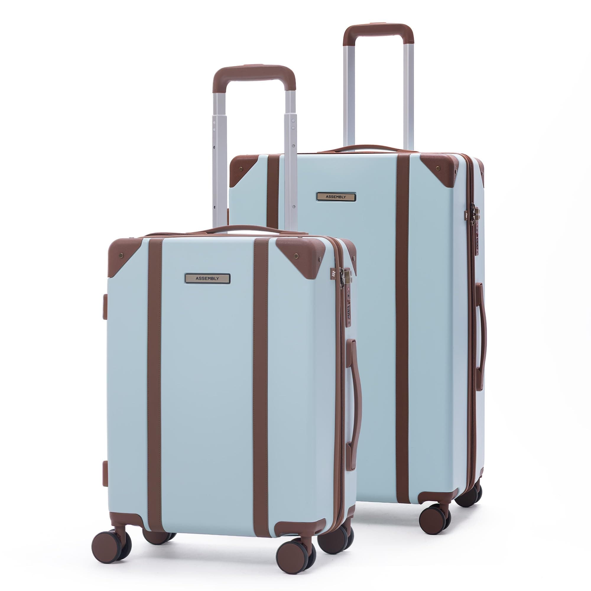 Assembly Vintage Hard Luggage Set of 2 Trolley Bags, Polycarbonate Classic-Inspired Luggage Set, TSA Lock, Silent 8 Spinner Wheels, Hard Shell Suitcase Set Blue