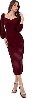 rosery paris Midi Bodycon Bishop Puff Sleeve One Piece Dress Causal Formal