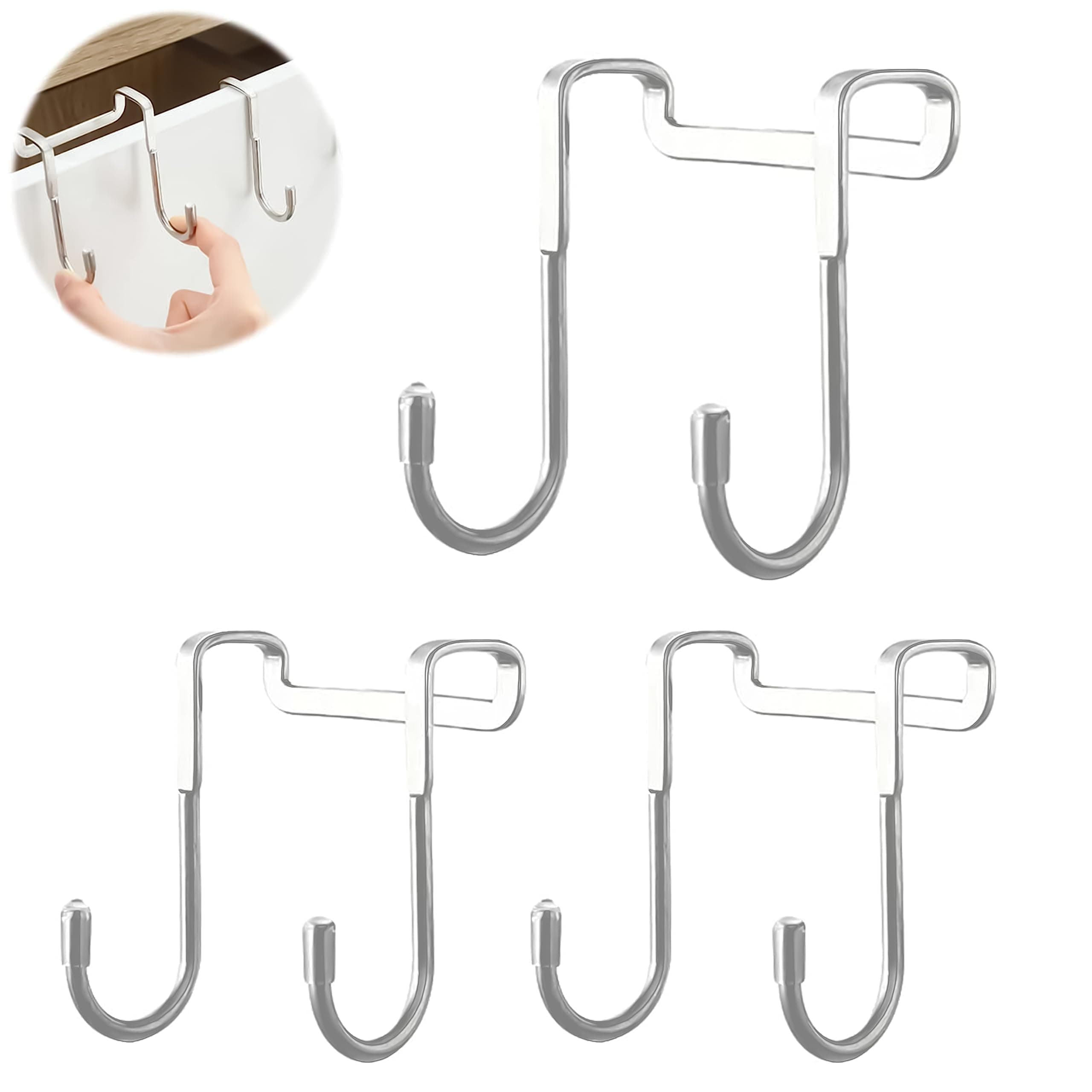 Livzing Chrome Plated Steel Over Door Hanging Double S-Shaped Hook Holder for Living Room, Bathroom, Bedroom - Kitchen Space Organizer-Cloth Hanger-(Pack of 3)