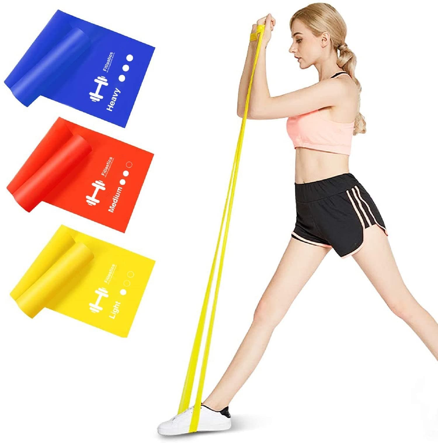 Fitlastics Natural Rubber Resistance Bands For Toning. Strength Training, Stretching, Physical Therapy, Pilates, Yoga Exercises Home Fitness Workouts For Men/Women (25Lbs - 6Ft - Blue Band)