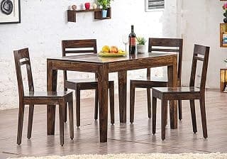 ANGEL FURNITURE Solid Sheesham Wood Four Seater Dining Set 47x36x30 Inch Table, Chair 17x17x36 (Four Seater, Walnut Finish)