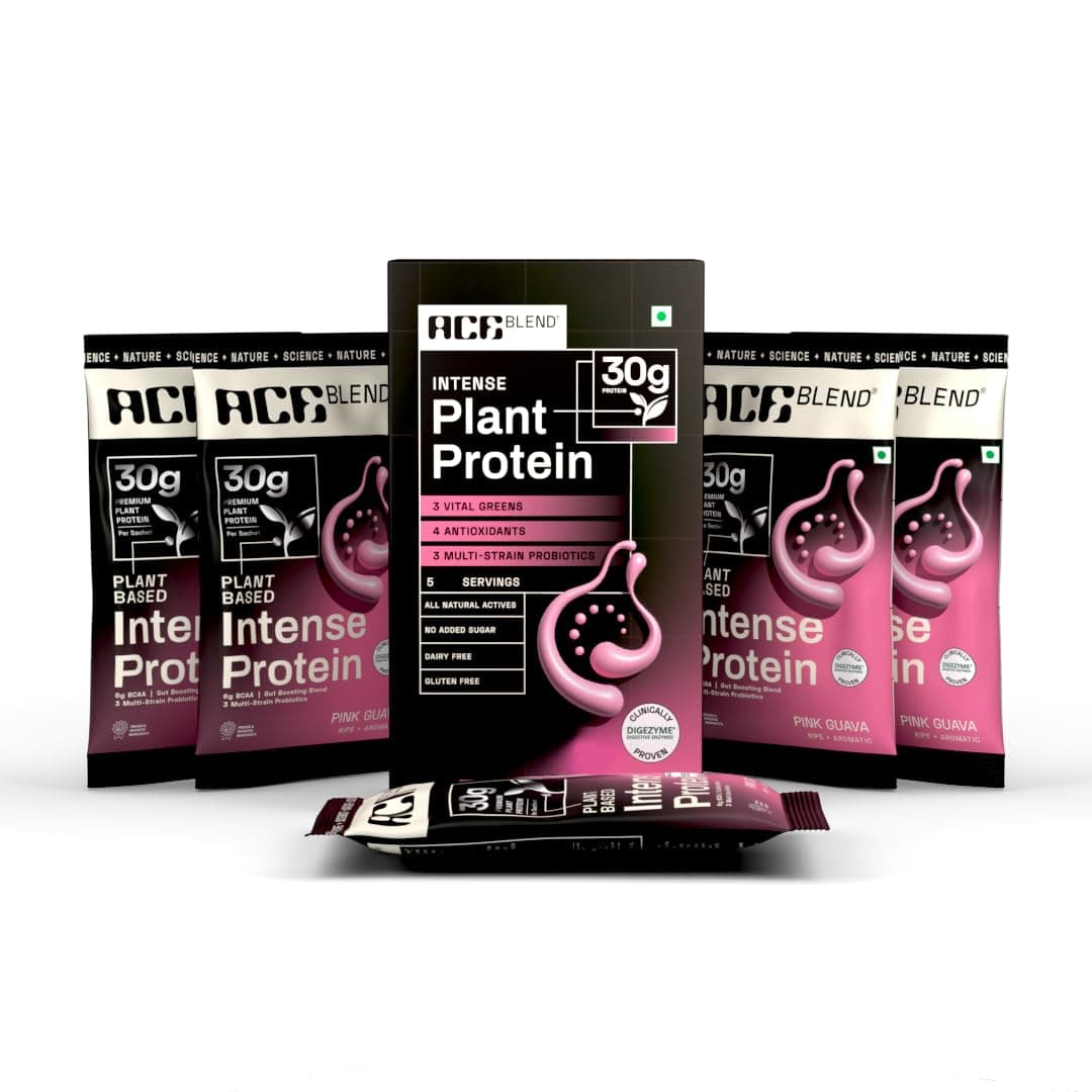 Ace Blend Intense 30g Plant Protein | Supports Muscle Growth & Recovery | Reduces Post-Workout Fatigue | 6g BCAA Amino Profile | Easy to Digest | For Men & Women | Pink Guava (5 Servings, 220g)