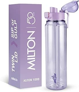 MILTON Aston 1000 BPA & BPS-Free Water Bottle 1 ltr | Food-Grade Plastic | One-Click Open | Leak-Proof | Sip & Gulp Lid I Ideal for Office, School, College, Gym, Purple
