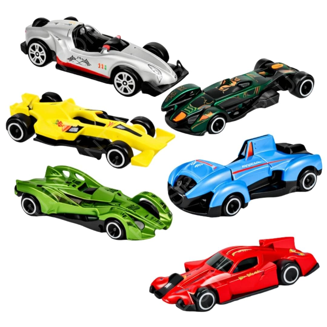 PLUSPOINT Premium Die-Cast F1 Models Metal Car | Free Wheel Toy Vehicle for Kids | Realistic Design | Vibrant Paint | No Assembly | Collectible Mini Car Model | Pack of 6 | Multicolor