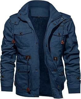 TACVASEN Men's Jacket-Casual Winter Cotton Military Jacket Standard Length Thicken Hooded Cargo Coat