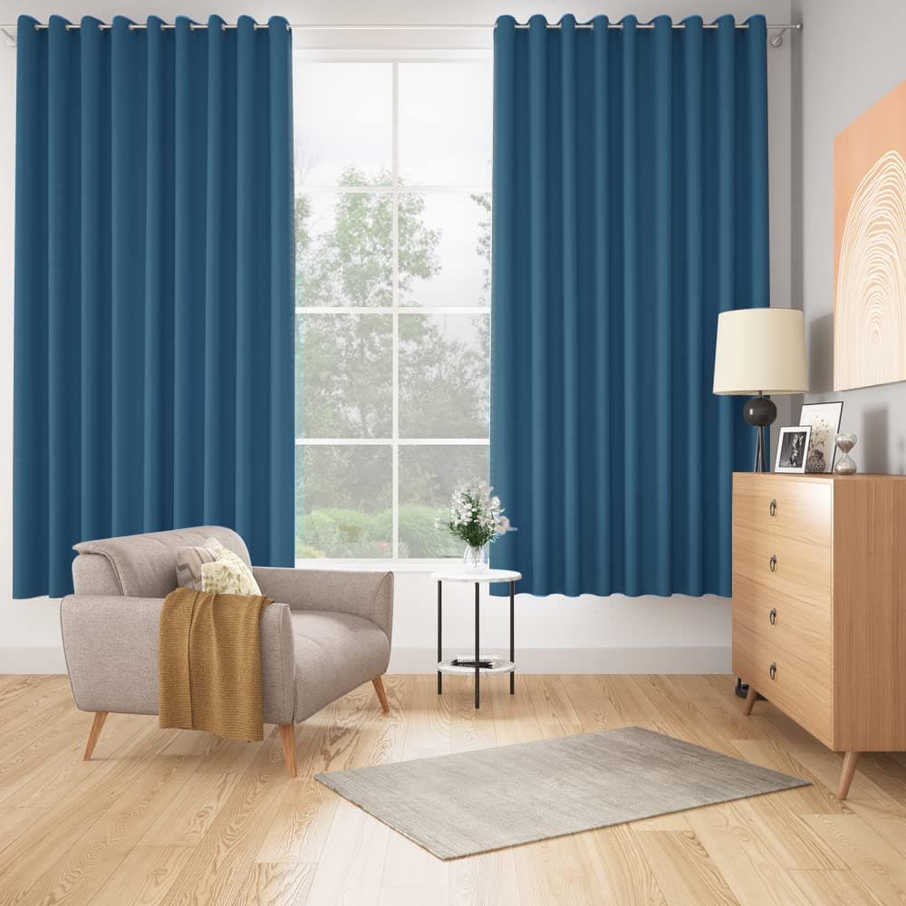 Wakefit Solid Blackout Door Curtains 7 Feet | Set of 1 | Upto 95% Room Darkening Faux Silk Drapes | Thermal Insulated & Noise Reducing Curtains for Living Room & Home Décor | Barkana Blue