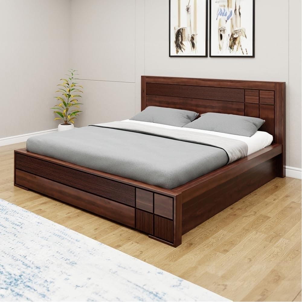 Royaloak Mourya Wooden Queen Size Bed With Hydraulic Storage | Sheesham Wood | Metal Frame | Lift Up Handle
