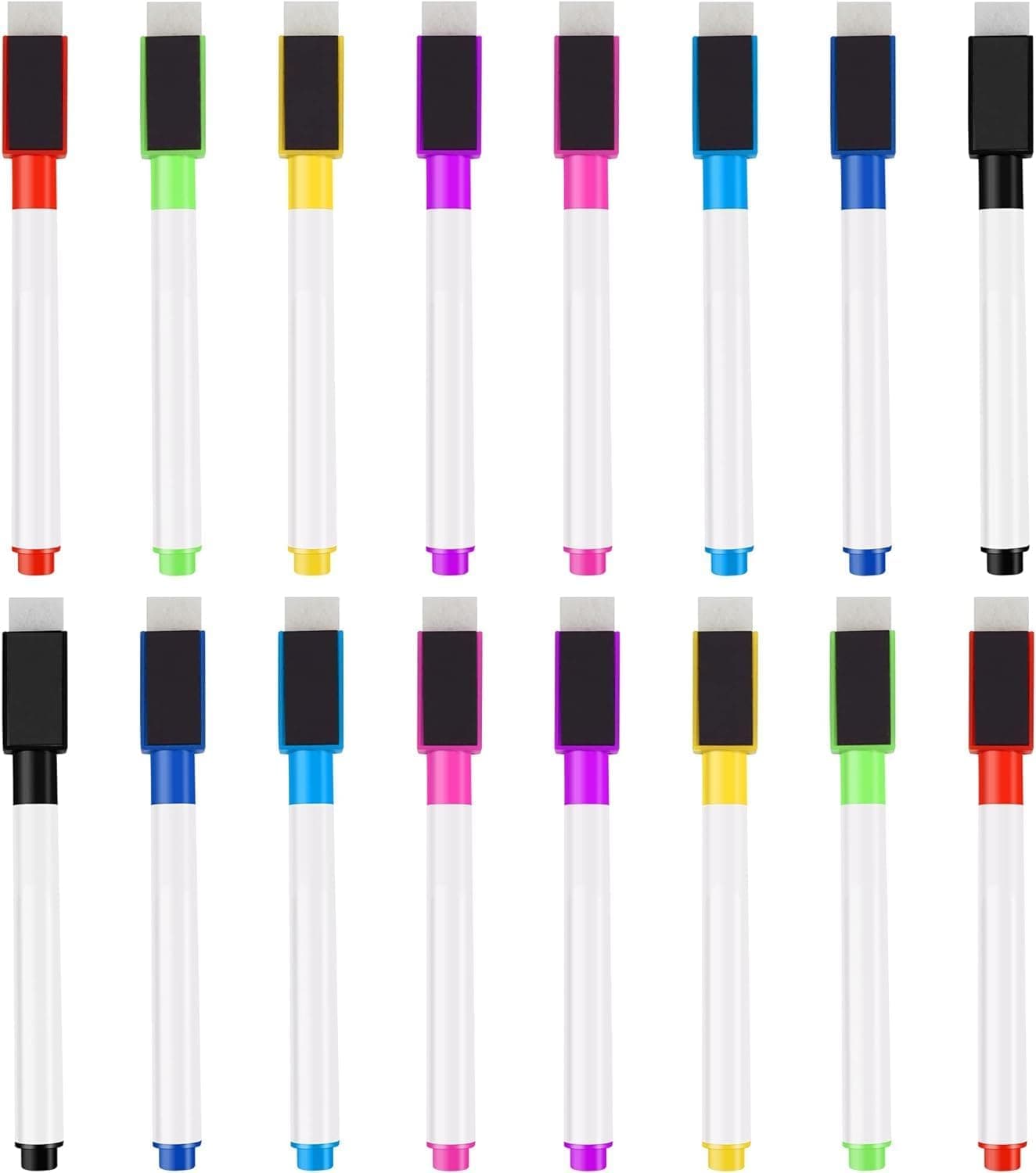 YAJNAS 16 Pcs Whiteboard Marker Dry Erase Markers Fine Point Tip, 16 Black Colors, Low Odor Erase Markers for Kids & Adults