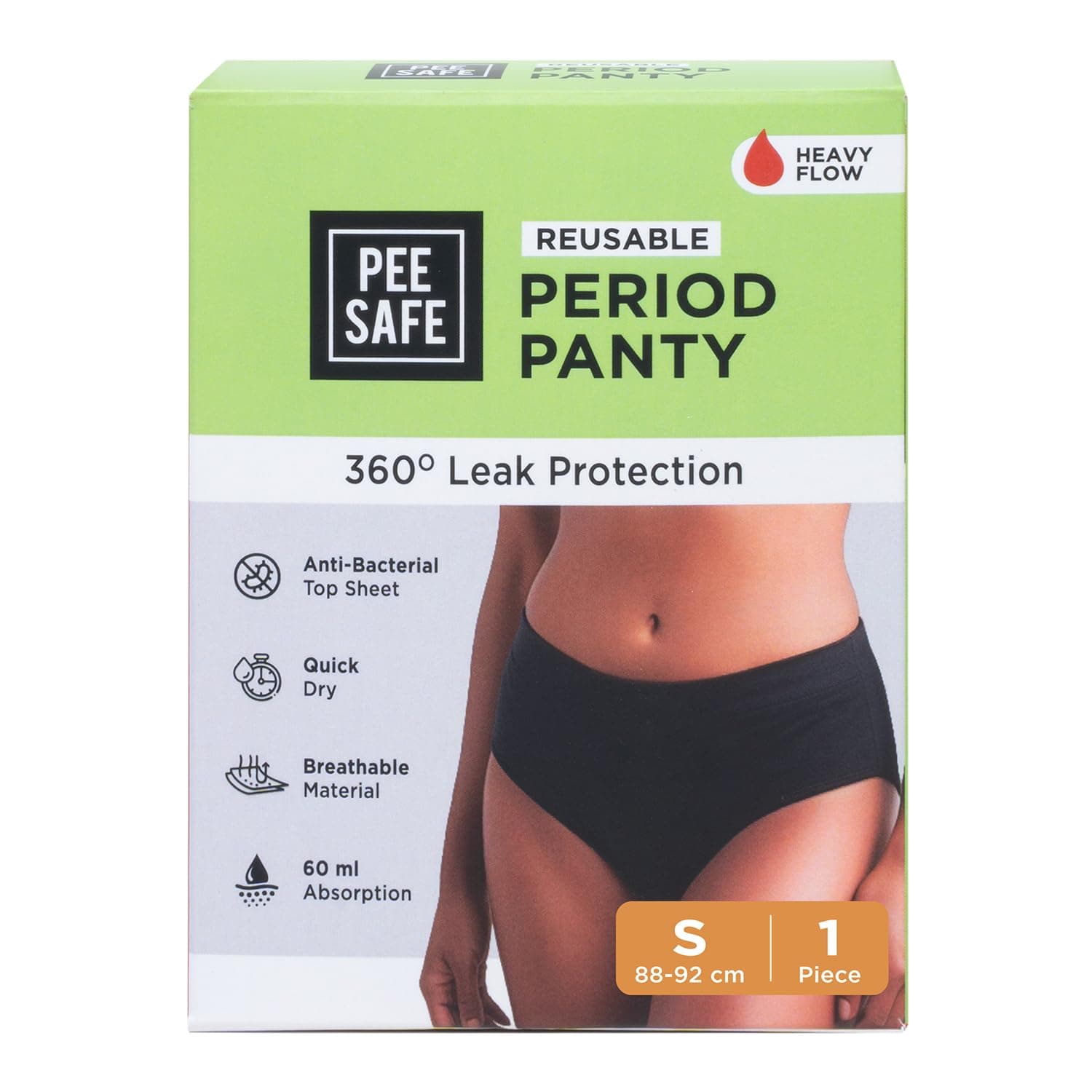 Pee Safe Reusable Period Panty for Women & Girls | Small Size | Rash Free, Leak Proof Menstrual Underwear | Comfortable Fit | Lasts Up to 60 Washes Black