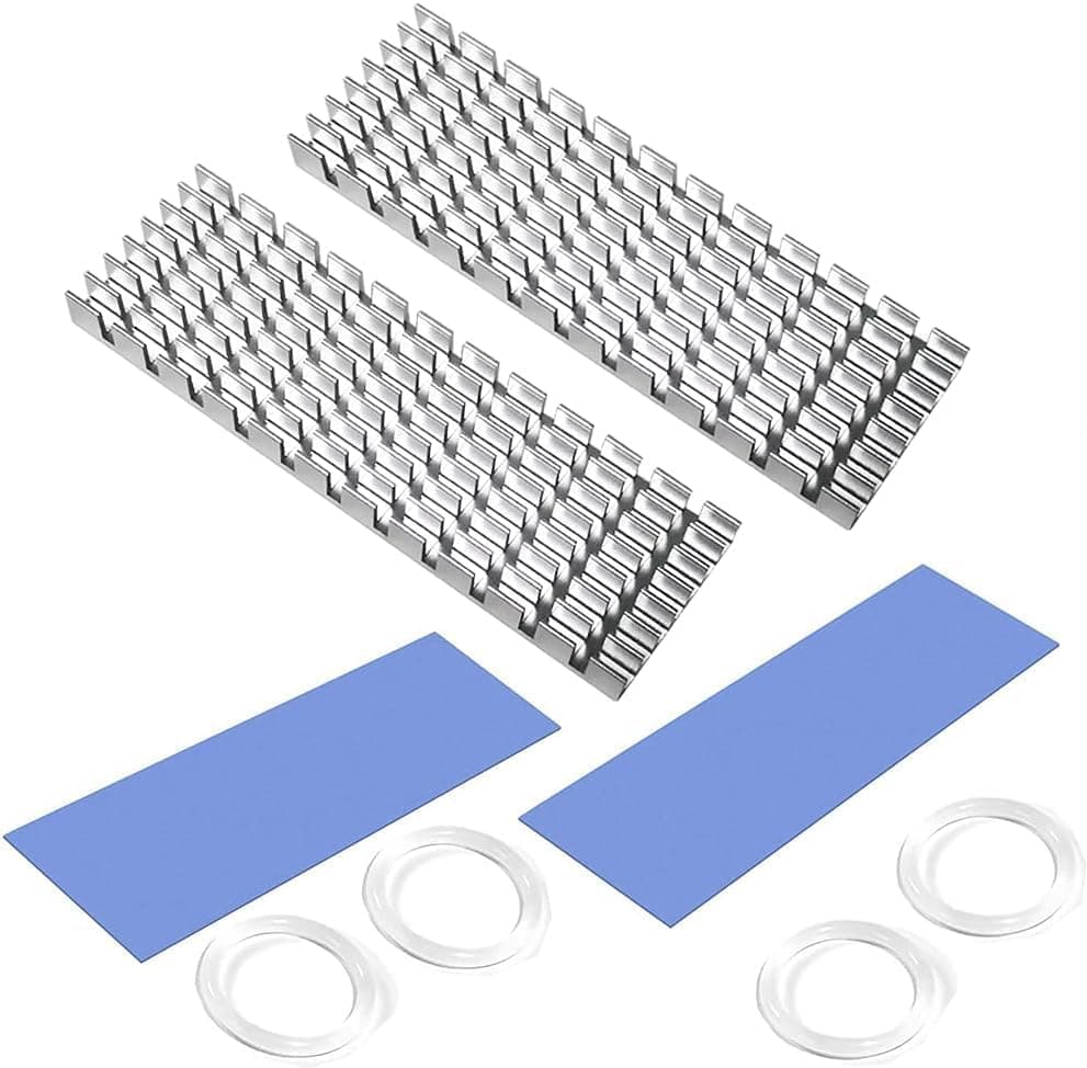 Etzin Aluminum Heat Sinks for M.2 SSD Heatsink Cooling Radiator, PCIE M.2 SSD Cooling Fin for Laptop Computer Silicone Heat Dissipation Pads + Accessories Included (Pack-of-2, Silver)