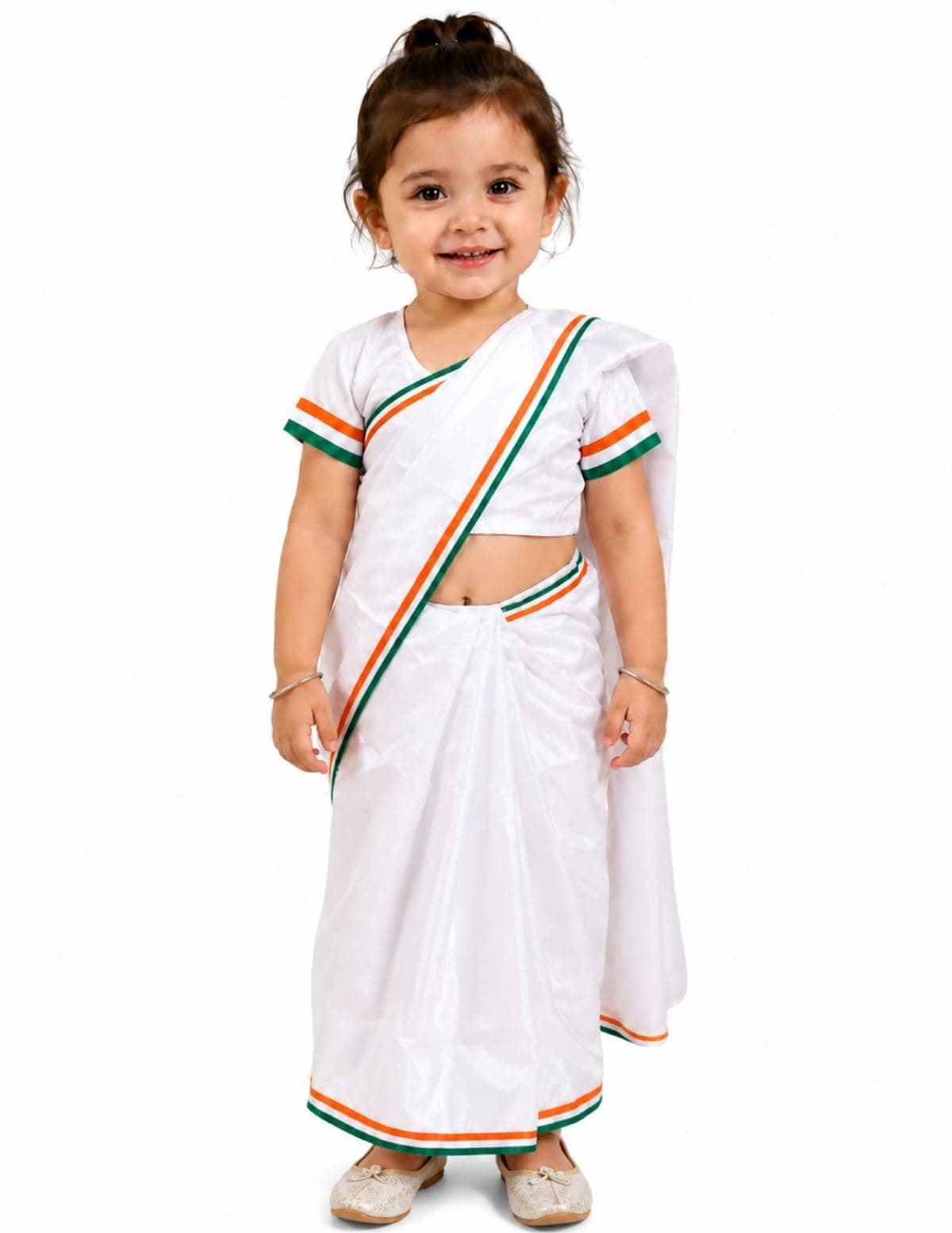 BookMyCostume Tri Colored Tricolor Saari Independence Day Indian Patriotic Girls Fancy Dress Costume 6-7 years