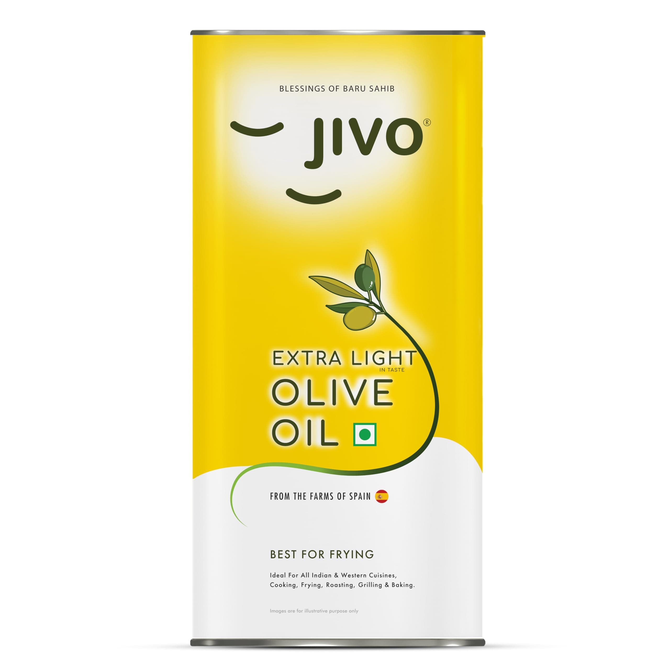 Jivo Extra Light Olive Oil 5 Litre TIN | Imported from Spain | Recommendable Daily Cooking for Roasting, Frying, Baking All type of Cuisines| Low Saturated Fat, Low Saturated Fat |
