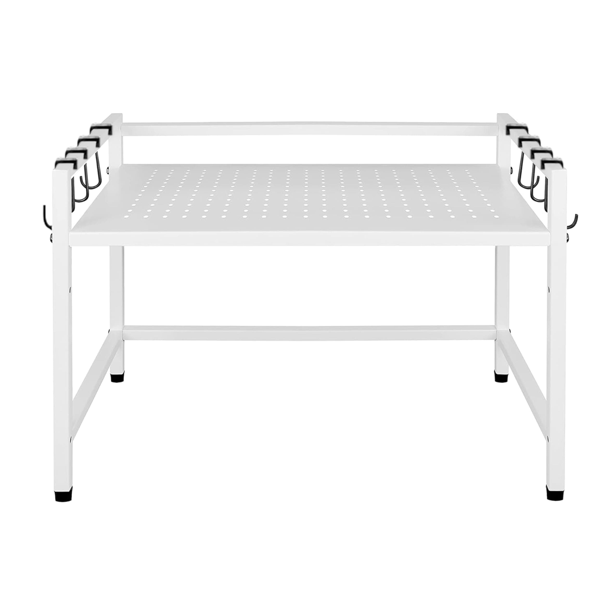 Livzing 2-Tier Height Adjustable Microwave Stand with 8 Hooks - Microwave Stand for Kitchen Platform - Oven Stand- White