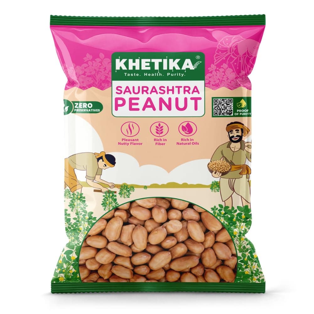 Khetika Peanuts 1Kg | Ground Nut Raw, Groundnut, Raw Peanuts, Moongfali, Unpolished, Rich in Protien & Fiber, Naturale (Pallilu)