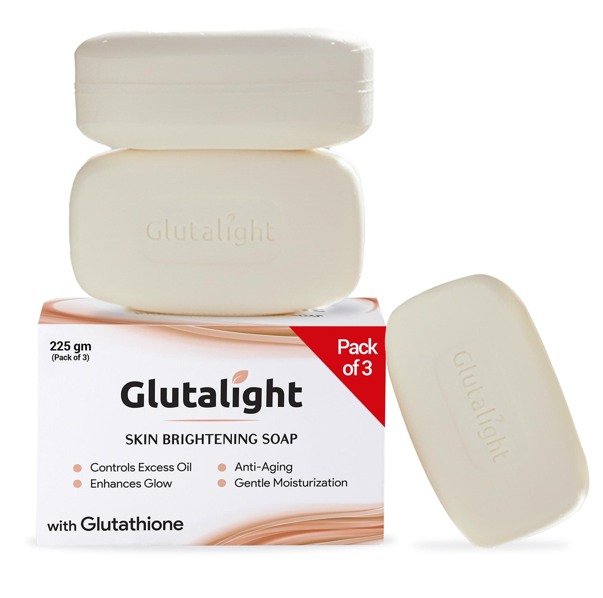 Glutalight Skin Brightening Soap with Glutathione - Fades Dark Spots, Tan Removal & Hyperpigmentation Soap for Women & Men - Controls Excess Oil, Anti-Aging, Glow Boosting - 75g (Pack of 3)