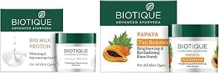 Biotique Bio Milk Protein Whitening & Rejuvenating Face Pack For All Skin Types, 50g & Bio Papaya Revitalizing Tan Removal Scrub, 75g