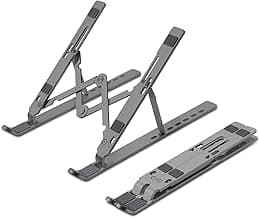 ZEBRONICS Aluminium Alloy Laptop Stand, Compatible with 9-15.6 inch Laptops, 7 Angles Adjustable, Anti Slip Silicon Rubber Pads, Foldable, Velvet Pouch Inside, Zeb-NS2000 (Dark Grey)