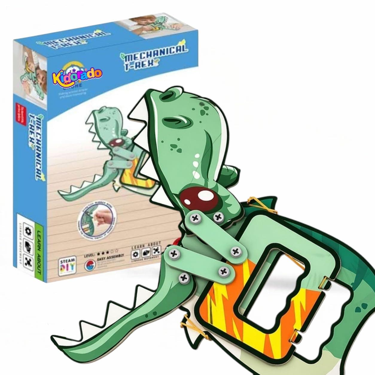 Kidorado DIY Mechanical T-Rex STEM Building Kit for Kids Age 6+ | Dinosaur Science Construction Toy | Build Your Own Moving T-Rex Model | Educational Puzzle Activity Gift for Boys Girls (Dinosaur T-Rex)